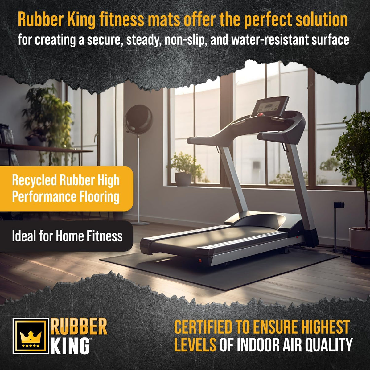 Rubber King Multi-Purpose Exercise Mat - 100% Recycled Thick Rubber Mat for Home Gym Flooring, Non-Slip, Low-Odor Durable Workout Mat for Indoor/Outdoor, Shoe-Friendly