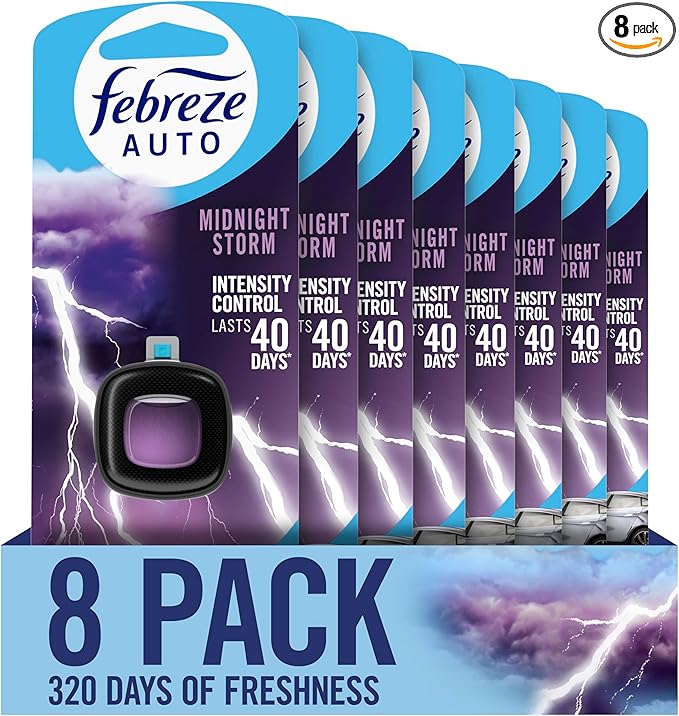 Febreze AUTO Air Freshener, Odor-Fighting Automotive Vent Clip, Midnight Storm Scent, 8 Count