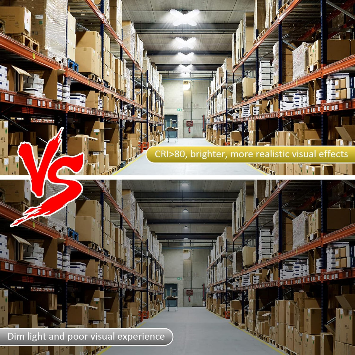LED Garage Lights 4 Pack, 80W LED Shop Light with 4+1 Multi-Position Panels Deformable E26/E27 Ceiling Light, 6500k 8000LM Ceiling Led Daylight for Shop, Basement, Workshop, Attic, Barn