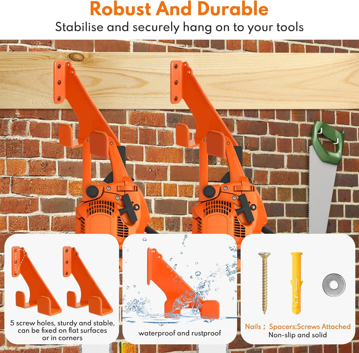 Chainsaw Hanger,2pcs Ideal for Adult Garage Tool Organizer. This Chainsaw Accessory Rust Proof Alloy Steel Construction with Powder Coating, Perfect Wall Mount Solution for Your Chainsaw.(orange)