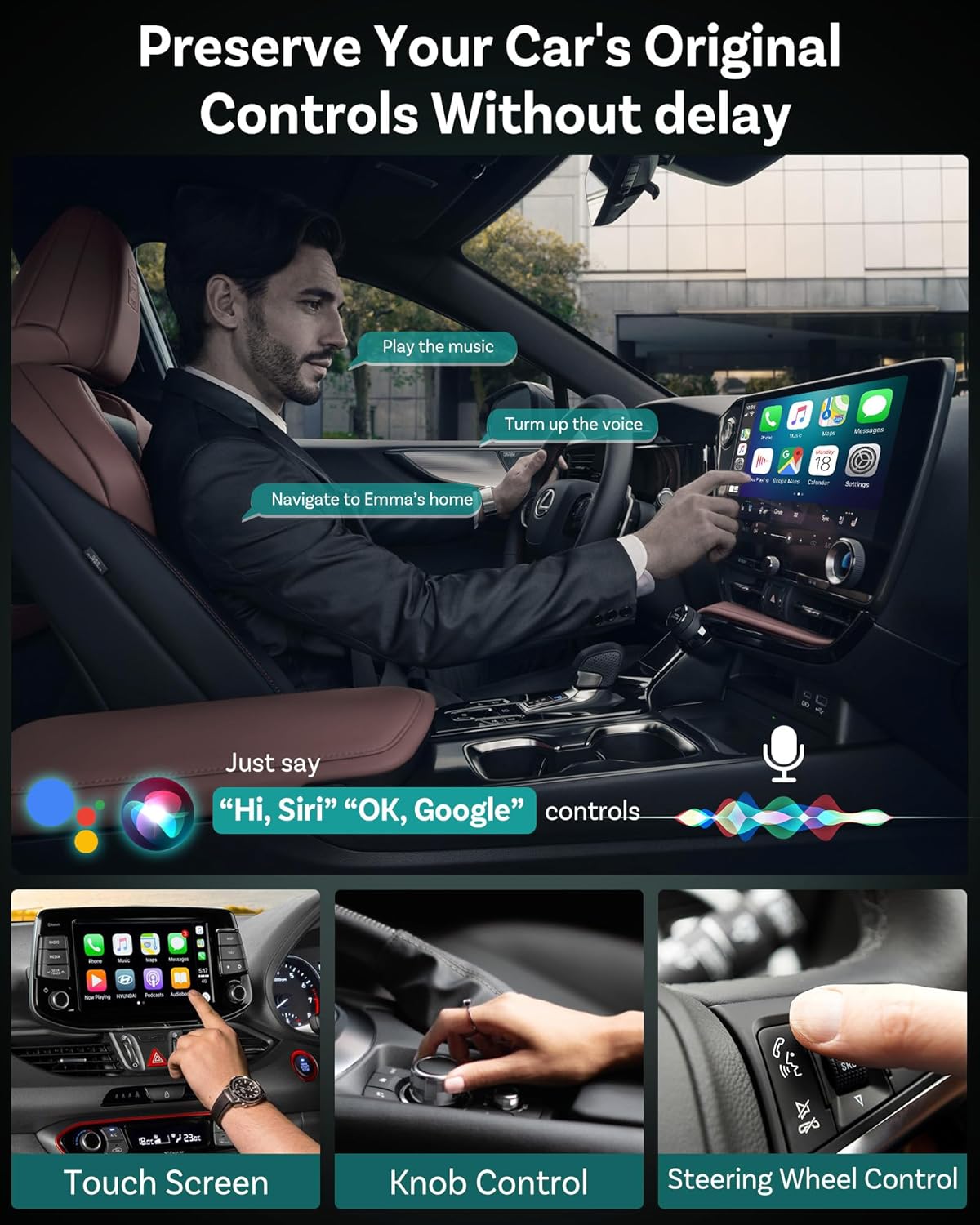 OTTOCAST Mini 2025 Wireless Carplay Adapter & Android Auto Wireless Adapter for Apple iPhone Samsung Android Phone 2-in-1, USB Car Accessories with 5 GHz Wi‑Fi Bluetooth 5.0 Voice Control Plug & Play