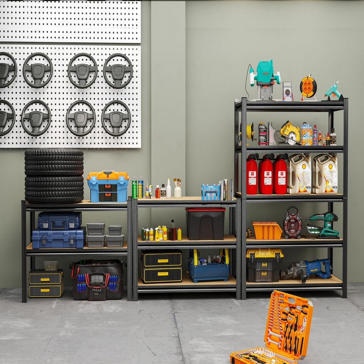 Garage Shelving Unit, 2550Lbs Heavy Duty 5-Tier Metal & Wood Adjustable Storage Rack, Black, 72”H x 35.4”W x 15.8”D, for Garage, Basement, Warehouse, Utility Storage