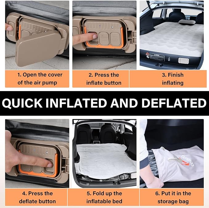 Coverado Car Air Mattress for Tesla Model Y, Self Inflating Car Sleeping Pad with Wireless Air Pump, 7" Thickened Tesla Model Y Mattress, Comfort Flocking Camping Bed, Model Y Accessories 2025-2021