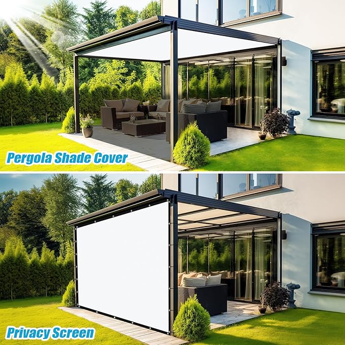 Amagenix 90% Pergola Shade Cover 10' X 10' Sun Shade Cloth with Grommets for Outdoor Garden Patio Porch, Commercial Grade 200 GSM - Cable Zip Ties Included (We Customized) GN108, White