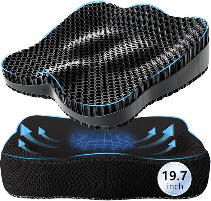 19.7in Thicken Cooling Gel Seat Cushion, Larger Gel Seat Cushion for Long Sitting Pressure Relief Seat Pad for Office Chair Egg Cushions for Car, Desk Chair, Wheelchair Cushion
