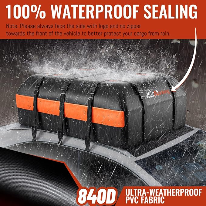 Car Rooftop Cargo Carrier Bag, Asinking 22 Cubic Feet Waterproof Tear-Resistant Car Roof Bag for All Vehicle with/Without Racks - Non-Slip Mat, 6 Door Hooks, 2 Extra Straps, Luggage Lock