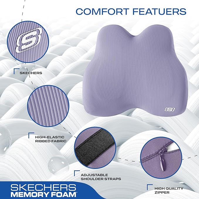 Skechers Women’s Lumbar Pillow,Memory Foam Lumbar Support Pillow for Office,Chair Lower Back Pain Relief Lumbar Pillow,Ergonomic Design Back Support Pillow for Office Chair,Car,Home,Travel,Purple