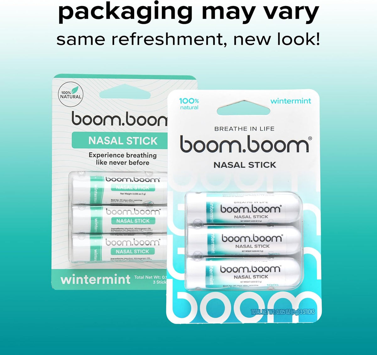 BoomBoom Nasal Stick | Vapor Flow Technology | Cool Refreshing Sensation | Natural Mood Boost | Simple Ingredients | Essential Oils + Menthol Inhaler (Wintermint)