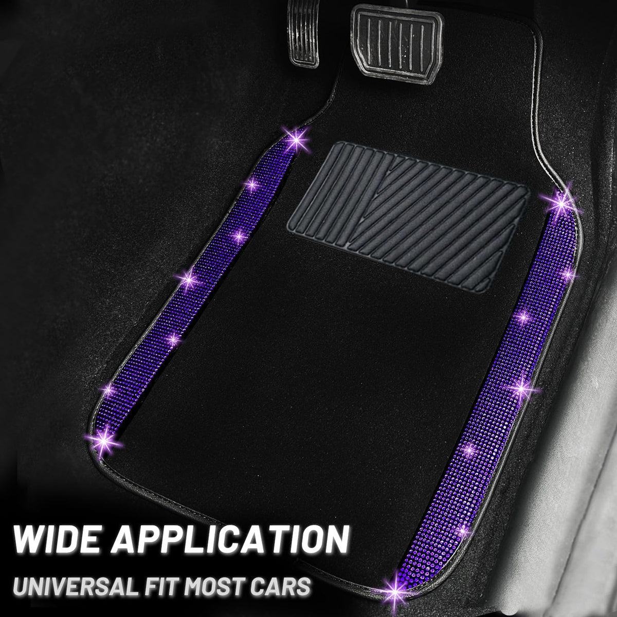 NBTEPEM Purple Violet Bling Car Floor Mats Full Set, Universal Fit Most Cars,SUV, Trucks, 4 pcs Sparkle Glitter Diamond Carpet for Women Girls with Anti-Slip Pad (Purple Violet Diamond)