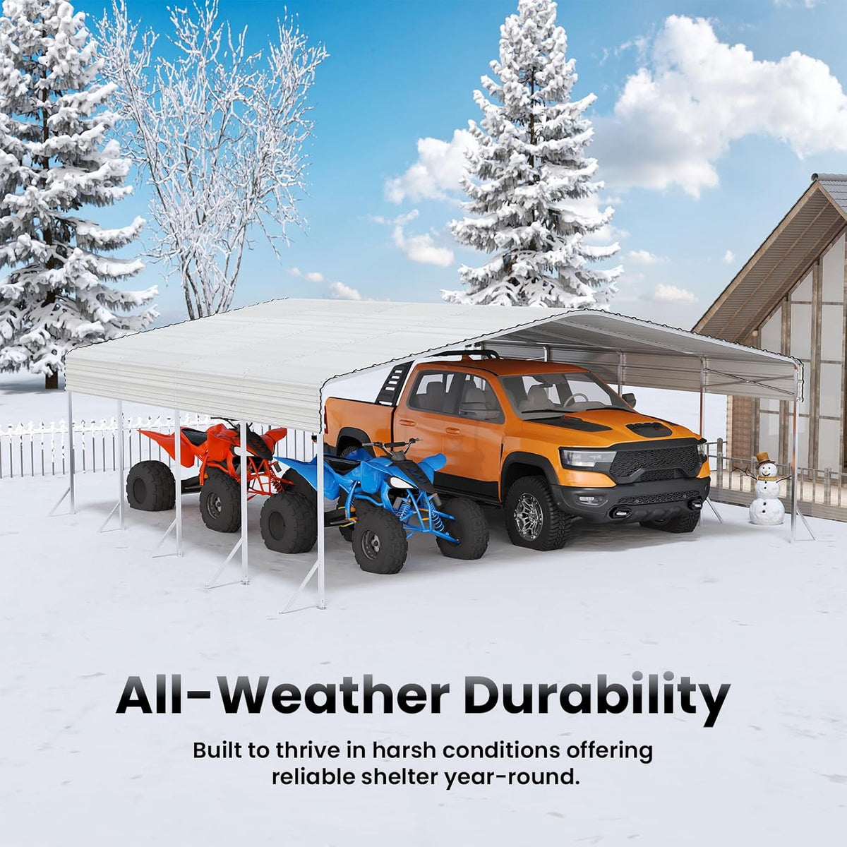 20x20' Heavy Duty Metal Carport – Sturdy Structure, All-Weather Protection, Easy Assembly for Cars, Trucks, Boats, Tractors, and Outdoor Storage (White, 20x20FT)