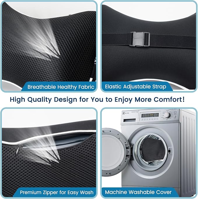 Inflatable Car Neck Pillow, Soft Headrest Inflatable Car Pillow for Driving Seat with Adjustable Strap, Comfortable Ergonomic Design Neck Support and Breathable Washable Cover