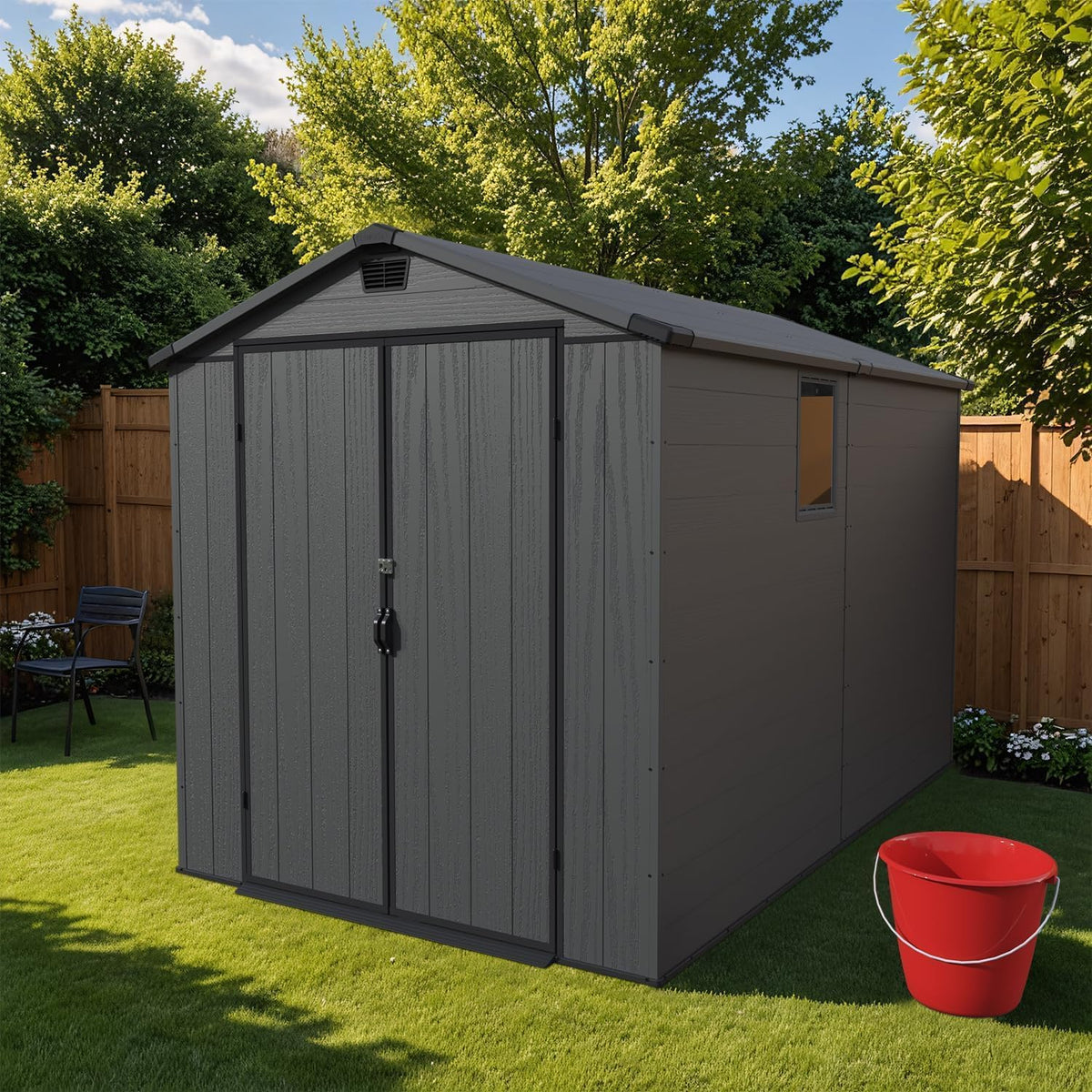 Patiowell 6x10 FT Outdoor Plastic Storage Shed with Floor - Lockable Resin Tool Shed, 2 Windows, Easy Assembly for Garden/Backyard (Dark Grey)