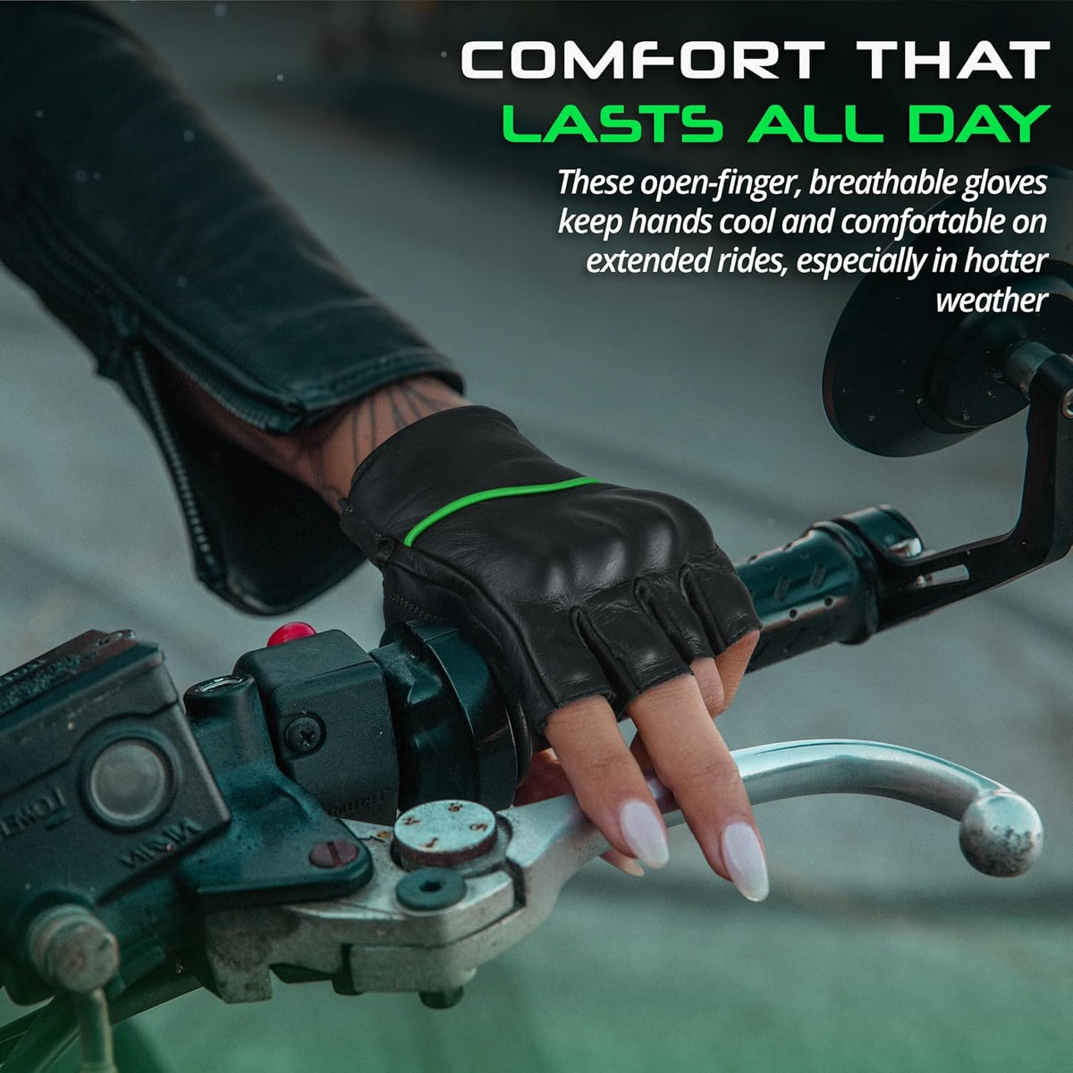 aasportx Motorcycle Gloves - Men's Leather Motorbike Gloves with Touchscreen Function - Non-Slip Pads for Men & Women