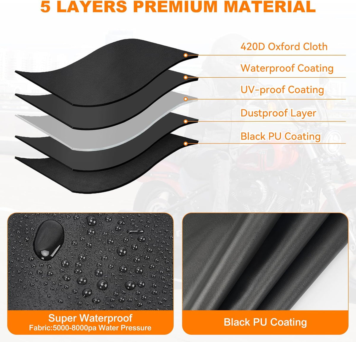 420D Waterproof Motorcycle Cover for Harley Davidson Cruiser, Softail Standard, Iron 883, Heritage Classic 114, Fat Boy, Sport Glide, Shadow Cruiser,Windproof Heavy Duty Outdoor Bike Cover