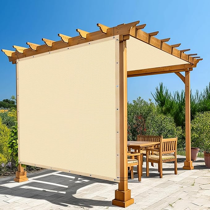 Amagenix 90% Pergola Shade Cover 14' X 16' Sun Shade Cloth with Grommets for Outdoor Garden Patio Porch, Commercial Grade 200 GSM - Cable Zip Ties Included (We Customized) GN108, Wheat