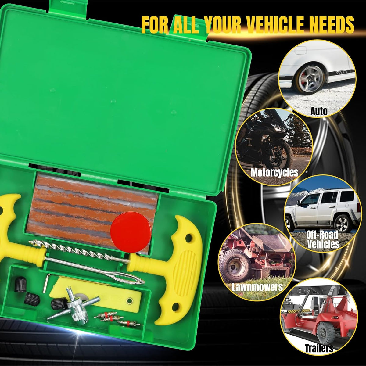Tire Repair Kit, 33Pcs Heavy Duty Tire Plug Kit, Universal Tire Repair Tools to Fix Punctures and Plug Flats Patch Kit for Cars, Motorcycles, Atvs, Tractors, Etc