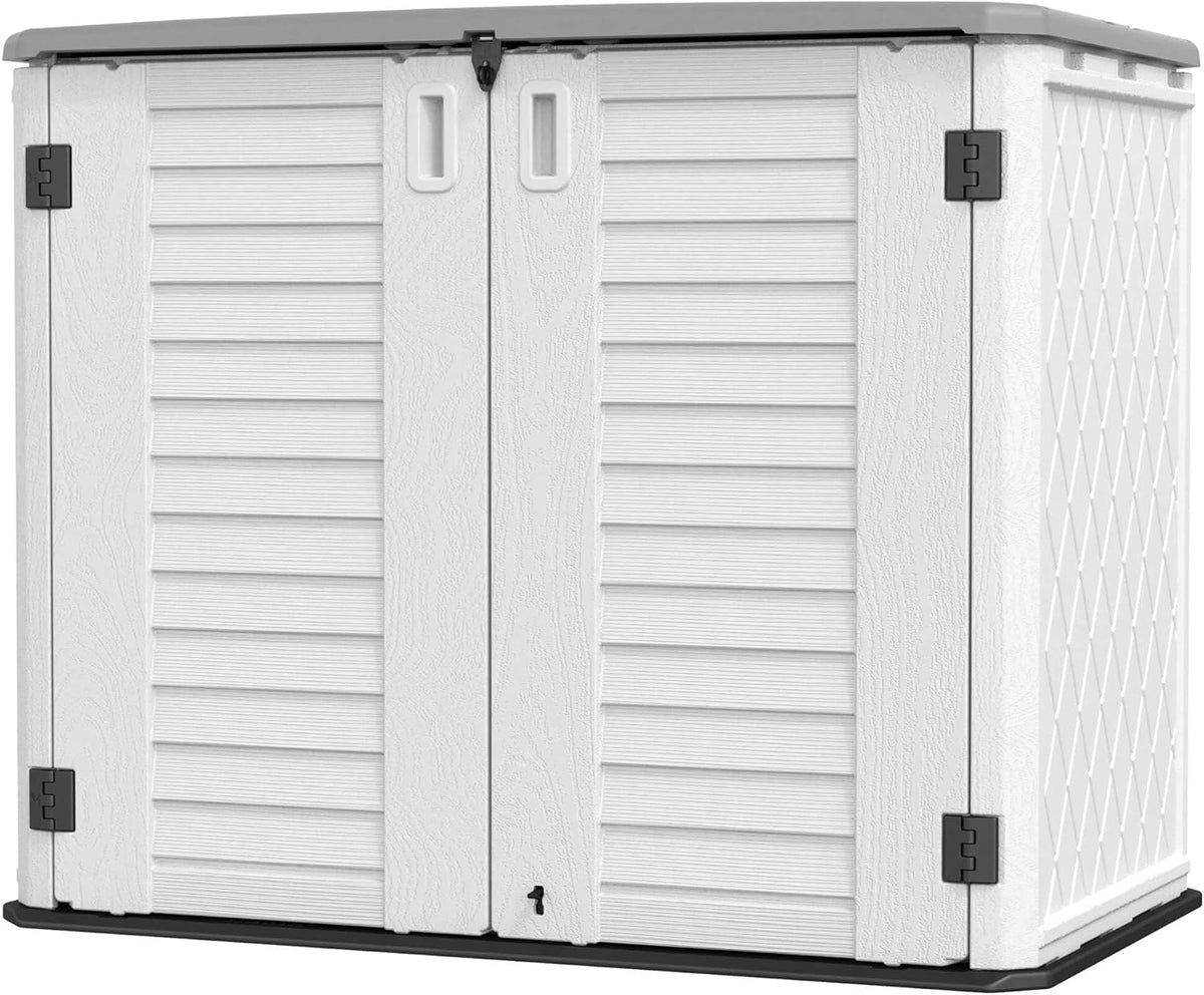 HOMSPARK Storage Shed Weather Resistance, Multi-Purpose Outdoor Storage Cabinet for Backyards and Patios, 26 Cu.ft Capacity Horizontal Storage Shed for Bike, Lawnmower, Trash Cans, Patio Accessories