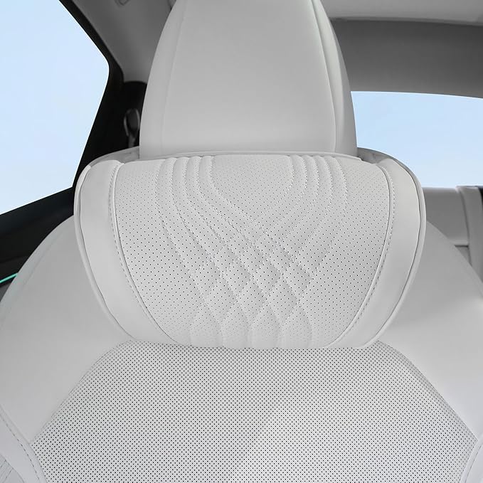 Car Headrest Memory Foam Neck Pillow for Driving with Leather Cover Soft Comfortable Seat Head Pillow Cushion for Most Cars SUV Sedan Home Office, White, 1PC