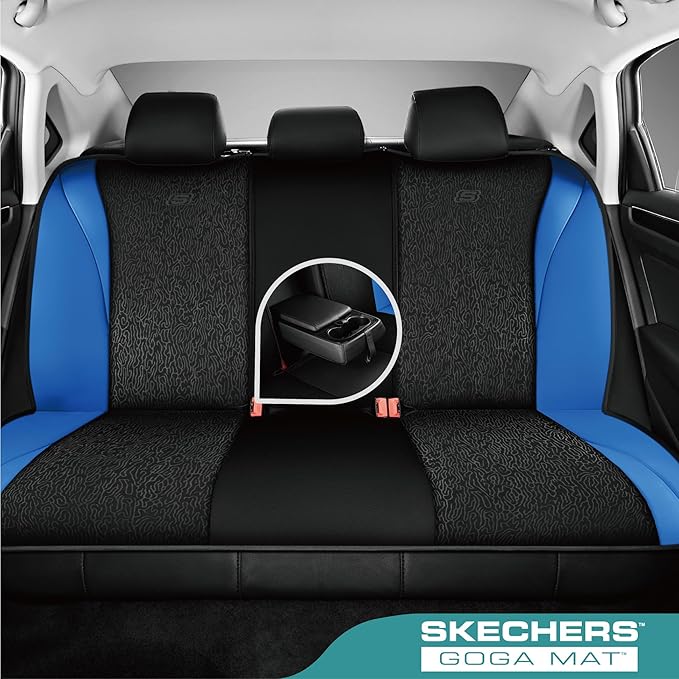 Skechers Car Seat Covers,Leather Seat Covers with GOGA Mat Technology,Waterproof Car Seat Covers Full Sets,Airbag Compatible,Comfort Universal Fit for Most Cars,Vans,Trucks,SUVs,Blue