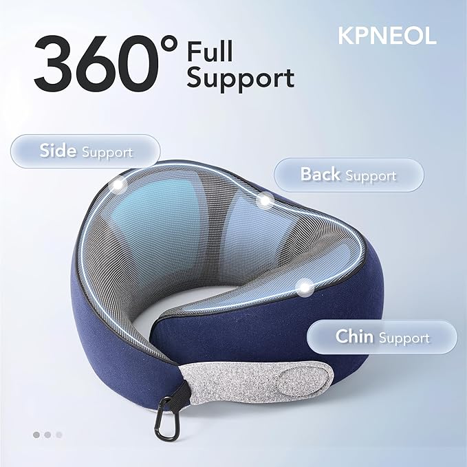 Travel Pillow, 100% Pure Memory Foam Travel Neck Pillow Airplane Neck Support Ergonomic Design for Traveling Suitable for Airplanes,Offices and Cars-Navy Blue