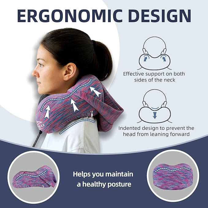 Travel Pillow with Extra Large Hood for Airplane Long Flights Privacy and Comfort Memory Foam with Skin-Friendly Cover for Road Trip Head&Neck Support for Plane Office Cars Sleeping & Rest(Colorful)