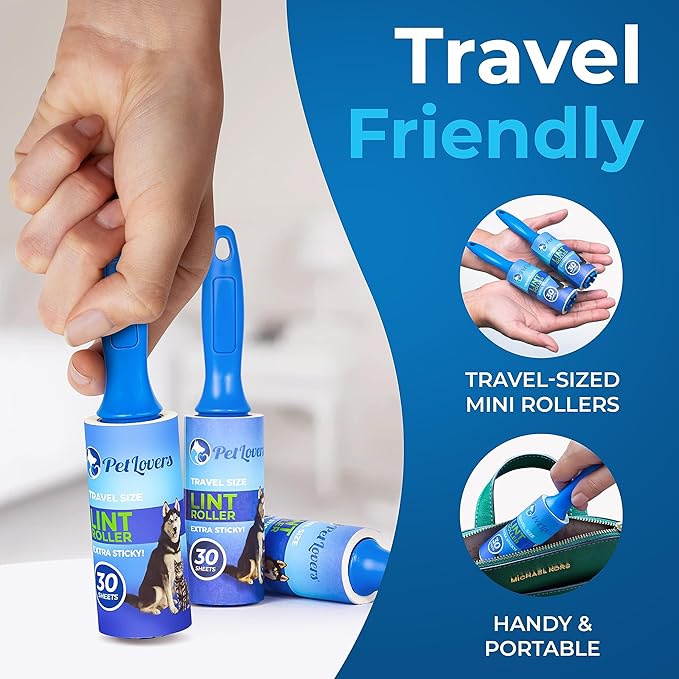 PetLovers Extra Sticky Lint Roller Mega Value Set for Pet Hair Removal, Dog and Cat Lint Remover (6 Pack Mini Refills)