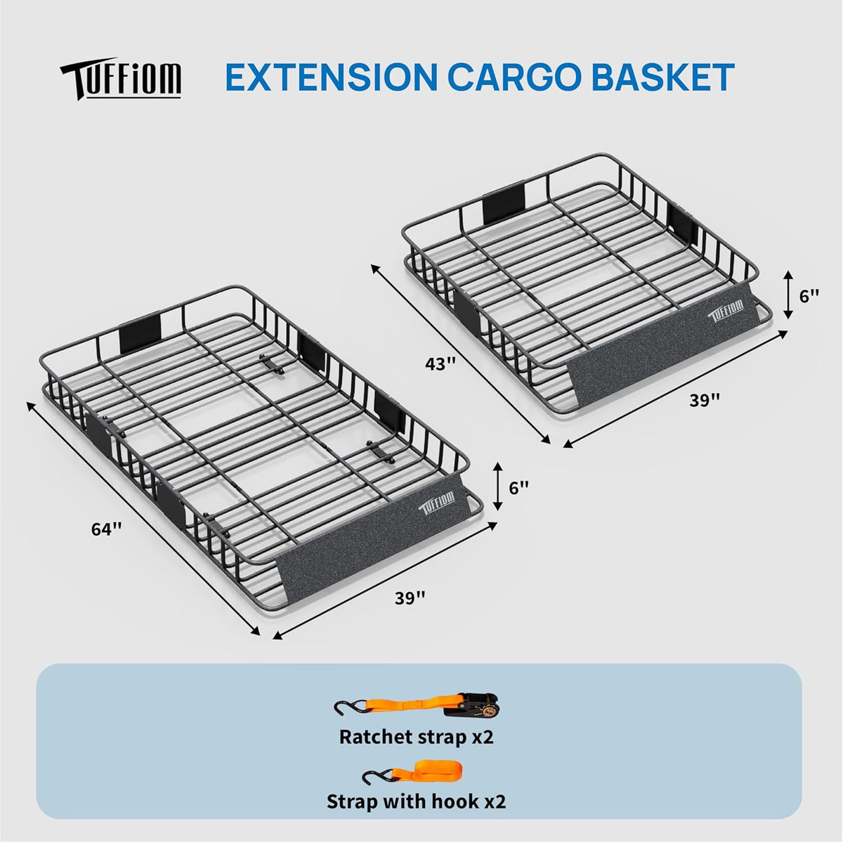 Bonnlo 250lbs Extendable Rooftop Cargo Carrier, 64×39×6inch Universal Roof Rack Basket with 4×Straps, Car Top Rack Luggage Holder for SUV/Truck/Van