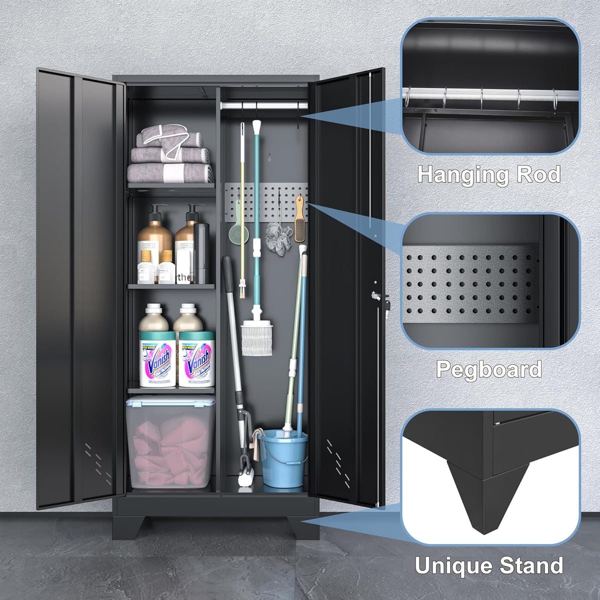 Metal Garage Storage Cabinet for Home,Storage with Doors and Shelves,61" Locking Tool for Office,Garage,Gym,School(61" Home Office Cabinet)