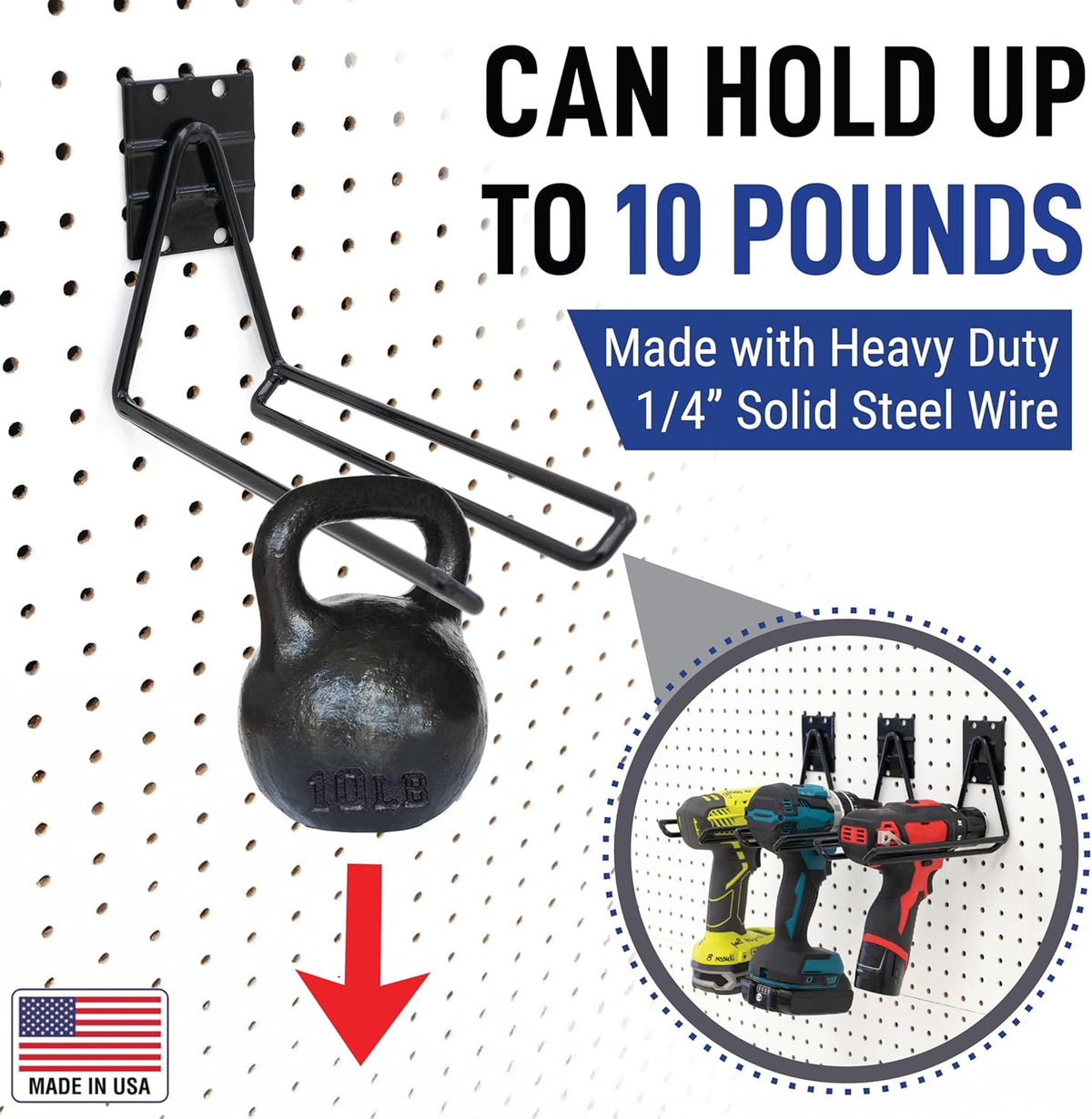 Victory Display Heavy Duty Garage Hooks | Garage Organization Hooks for Hanging Tools | Fits Pegboard & Slatwall | Garage Tool Organizer | Ladder Hangers | Wall Mount Storage Rack | 5-Pack