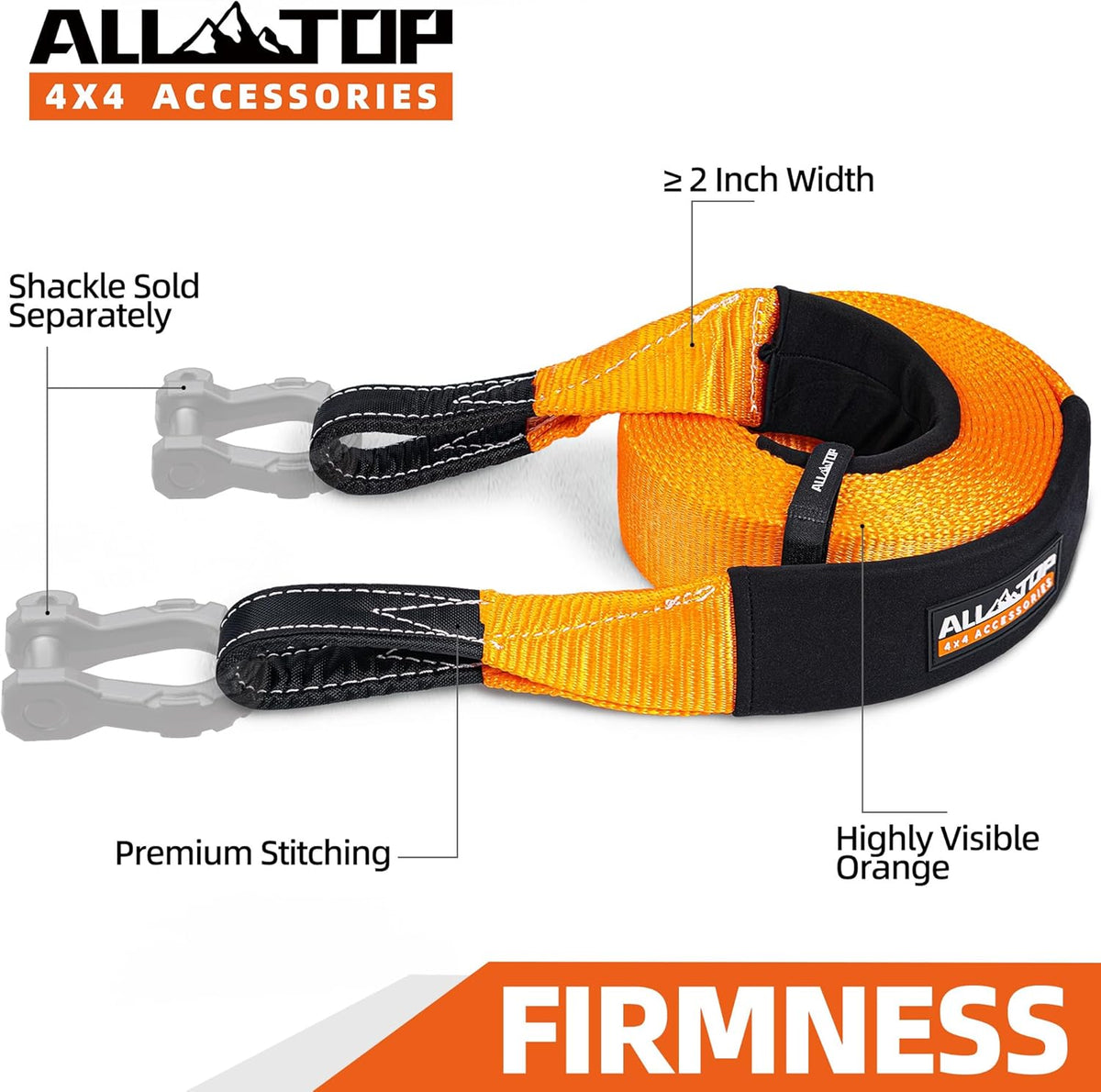 ALL-TOP Recovery Snatch Strap, 3in x 20ft - 35000Lbs, Heavy Duty 100% Nylon Kinetic Towing Recovery Strap with 22% Elongation & Reinforced Loops