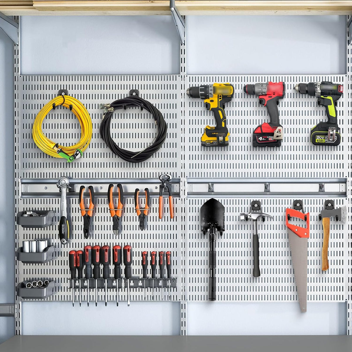 2 Pack Large Magnetic Garage Hooks Heavy Duty, Universal Indoor Outdoor Strong Storage Magnet Utility Tool Organizer Holder with Anti Slip Rubber Coating for Garden Tools,Hose,Cruise,RV,Workshop