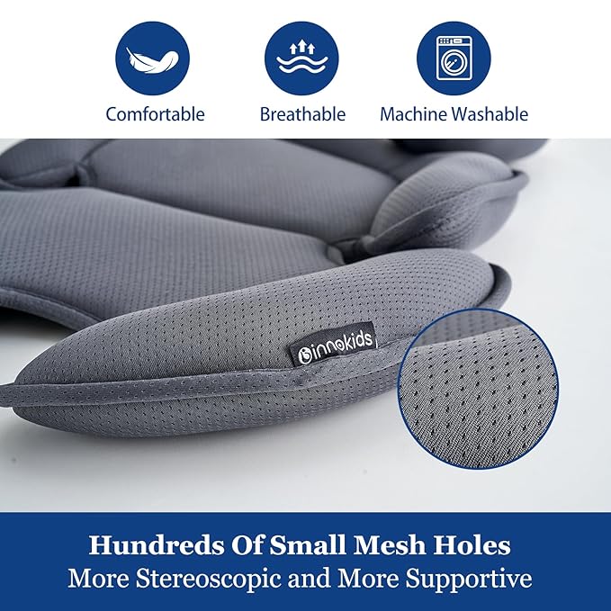 Innokids Head and Body Support Pillow Infant Car Seat Insert for Newborn to Toddler Stroller Cushion (Grey)