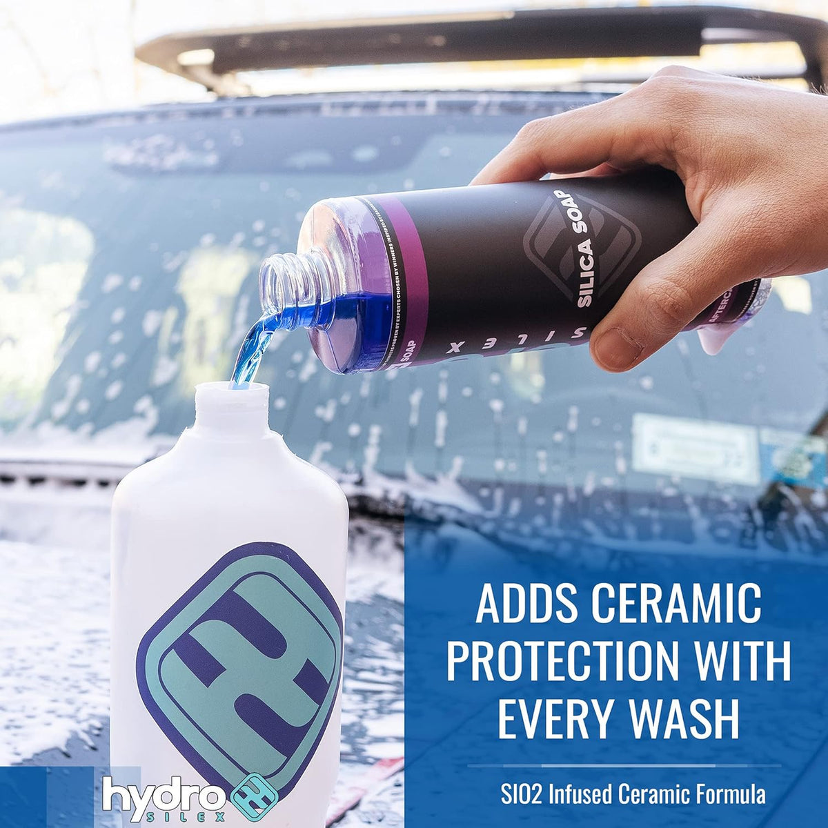 HydroSilex Ceramic High Foaming Silica Soap SIO2 Infused. Hydrophobic Coating Car Wash Soap for Paint, Vinyl, Rubber & Plastic (16oz)