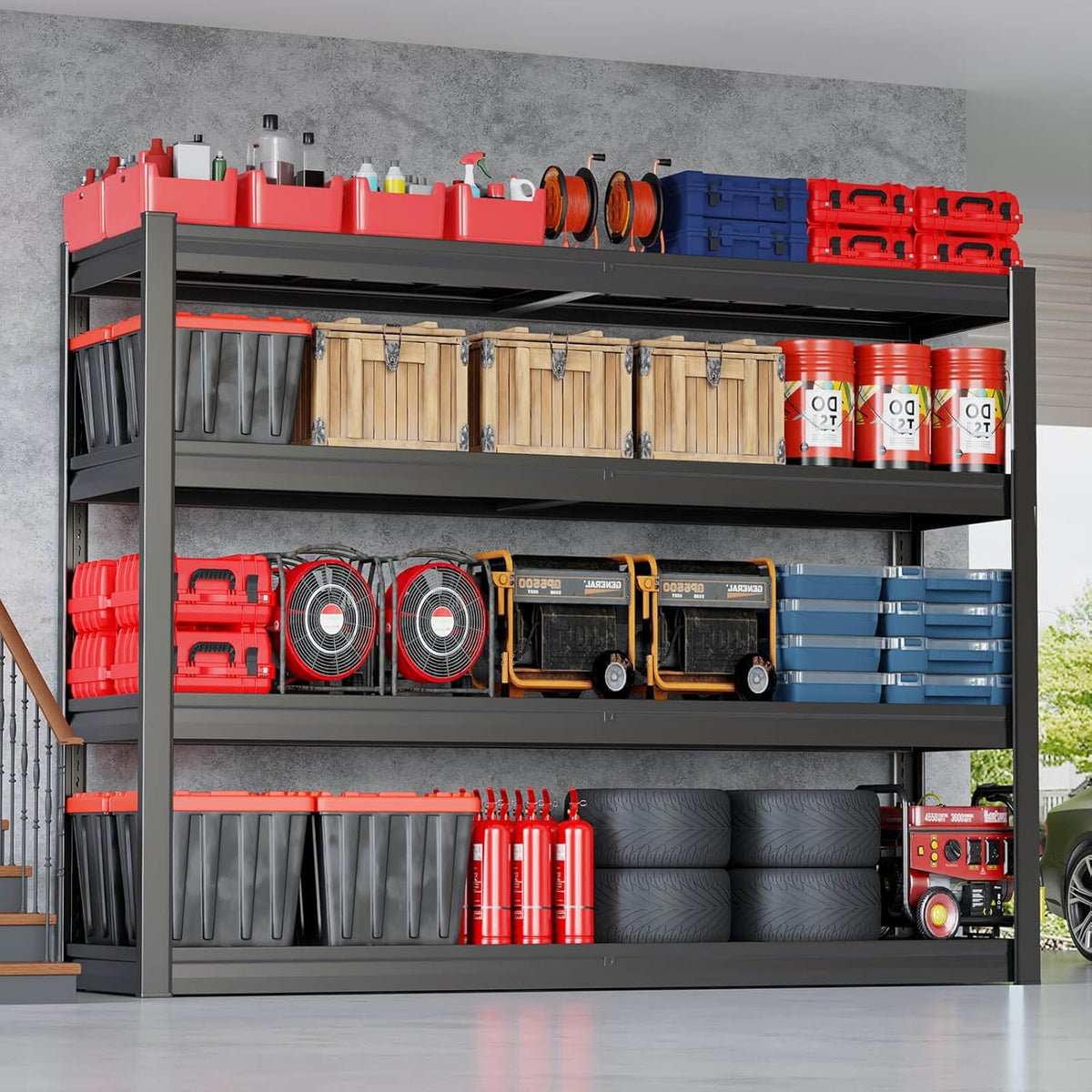 68" W Garage Shelving Unit, 68" W x 24" D x 68" H, Heavy Duty Garage Storage Shelves, 4 Tier Storage Rack Shelf, Industrial Adjustable Shelves for Basement Warehouse, 2 Pack