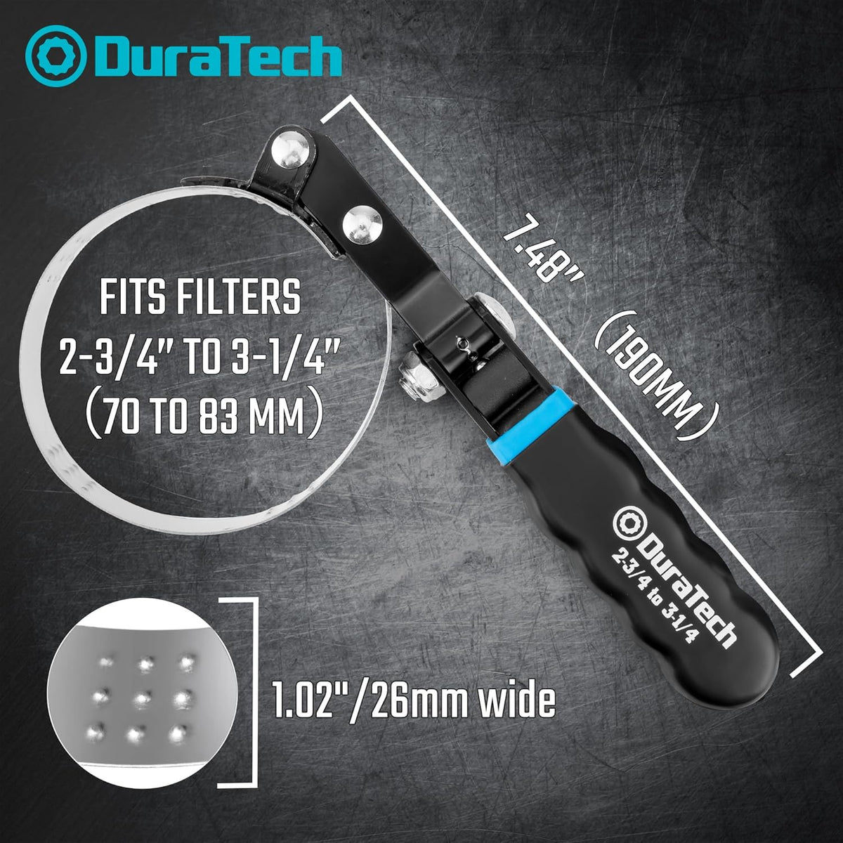 DURATECH Small Swivel Oil Filter Wrench，5 Gear Adjustment Oil Filter Removal Tool Fits Filters 2-3/4" to 3-1/4", Perfect for Car Repair Tools