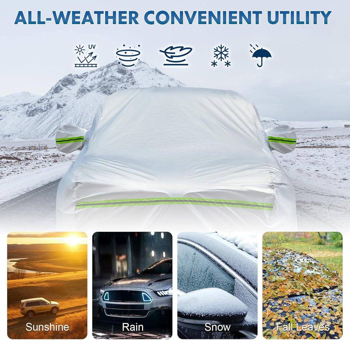 KEYOOG Truck Pickup Car Cover, 6-layer All-weather Waterproof, Heavy Outdoor Car Cover, Universal in All Seasons, Snow Protection, Acid Rainproof, Sunscreen, UV Protection, length Up to 220 "- Silvery