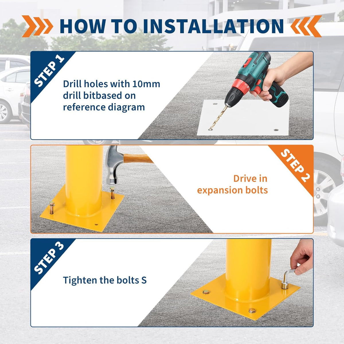 4.5x48 Inch Safety Bollard Post - Yellow Steel Bollard with Anchor Bolts (2-Pack) for Parking Lots, Walkways & Traffic Areas