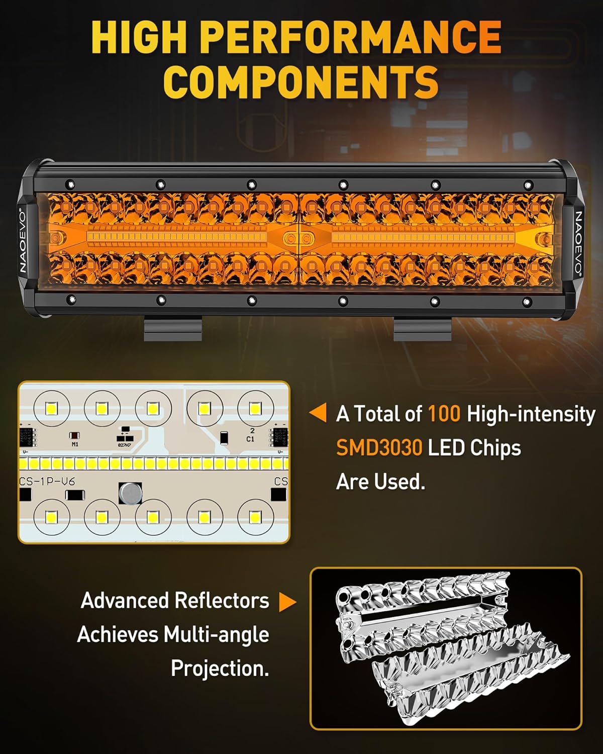 NAOEVO 12 Inch LED Light Bar, 300W 30000LM LED Offroad/Driving/Fog Lights with Wiring Harness Kit, Spot Flood Work Lights for Truck UTV ATV Golf Cart Boat, 1 Pc (Amber)