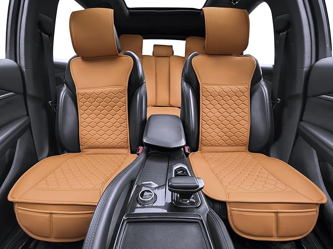 Elantrip Car Seat Cover Full Set Leather Car Seat Protector Universal fit for Most Cars SUVs and Trucks Water Proof Front and Rear Seat Protector Whiskey Color