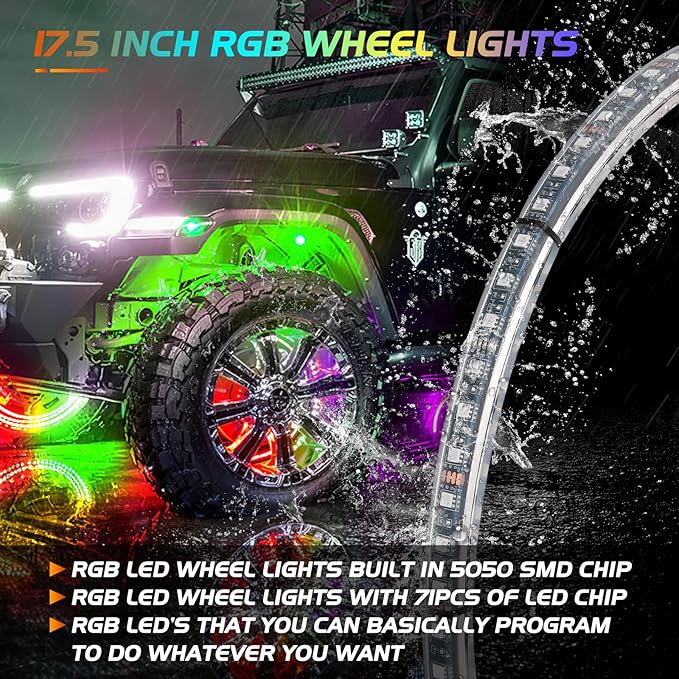 Nilight 4PCS 17.5inch Double Row LED Wheel Ring Lights RGB with APP and Remote Control Neon Light w/Turn Signal and Braking Function Dual Row for Car Van SUV Truck