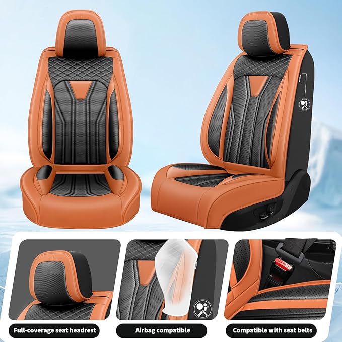 Fit Accord Car Seat Covers Premium Leather for Honda Accord 2012-2025 2026. Waterproof， Breathable, Scratch-Resistant & All-Weather Seat Cushion Protector（Full Set,Orange&Black