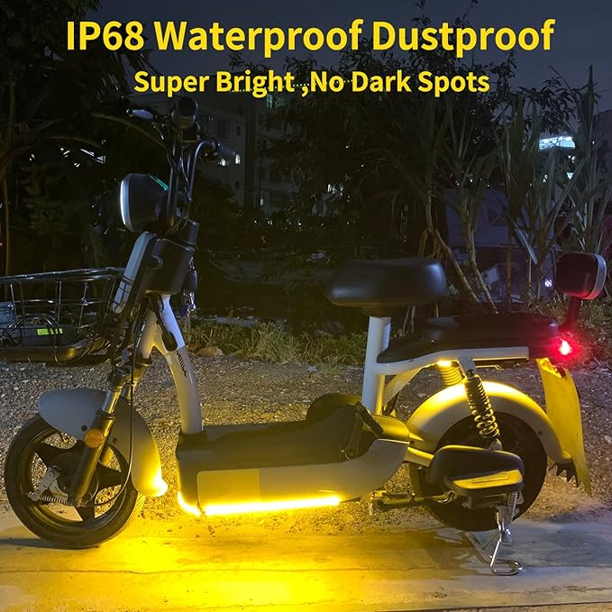 YM E-Bright Car Led Strip Lights Cuttable Underbody Ambient Led Lighting for Motorcycle Trucks Van Boat Night Fishing Interior Exterior Waterproof IP68 24inch 60CM 72SMD 12v,Yellow/Amber(Pack of 4)