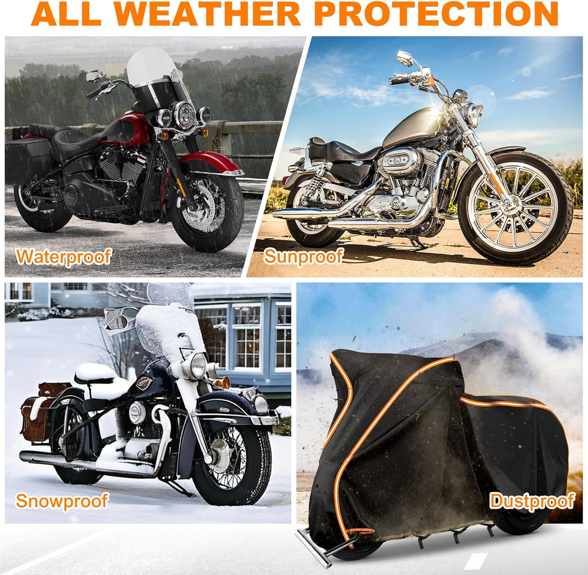 420D Waterproof Motorcycle Cover for Harley Davidson Cruiser, Softail Standard, Iron 883, Heritage Classic 114, Fat Boy, Sport Glide, Shadow Cruiser,Windproof Heavy Duty Outdoor Bike Cover