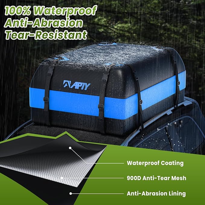 Car Rooftop Cargo Carrier Bag, 16 Cubic Feet Soft Roof Top Luggage Bag for All Vechicles with/Without Racks - with Waterproof Zip, Anti-Slip Mat, Door Hooks, Luggage Lock, Storage Bag