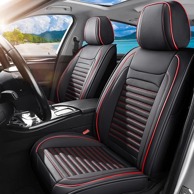 Car Seat Covers Full Set Fit for Toyota Prius 2001-2026, Premium Faux Leather Car Seat Protector,Breathable Anti-Slip Full Wrapping Edge Seat Covers(Black&Red,Full Set)