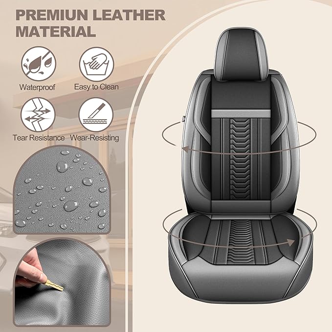 TTX LIGHTING for Mazda Mazda 6 2010-2021 Seat Covers: Waterproof Leather Seat Protector with Airbag Compatible (2 Front Seats,Black&Gray)