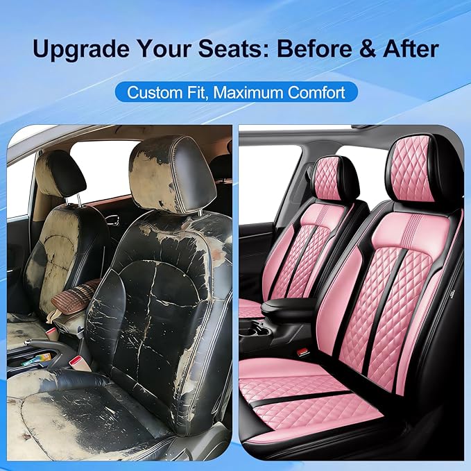 Fit CX-3 Car Seat Covers for Select Mazda CX3 2016-2024, Premium Full Coverage Leather, Airbag Compatible, Waterproof All Weather Seat Protector, Front Pair Black+Pink