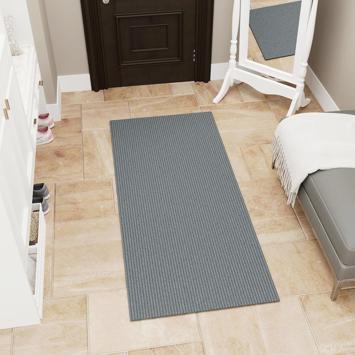 Ottomanson 2' x 5' Hallway Runner with Scraper Pile - Extra Durable Non-Slip Rug Mat for Indoor & Outdoor Use - Ideal for Kitchen, Entryway, Patio & Garage - High-Traffic Carpet, Gray