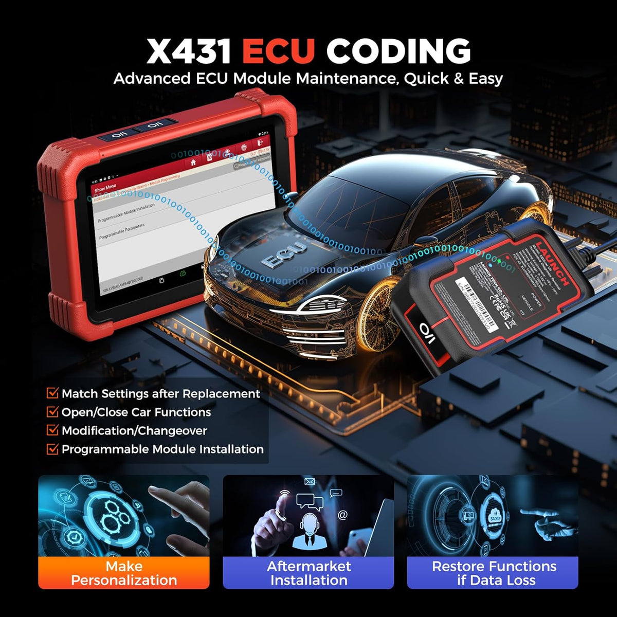 LAUNCH X431 CRP919XBT OBD2 Scanner, 2025 Wireless Bidirectional Scan Tool with DBSCar VII Connector, ECU Coding, FCA AutoAuth, 2-Year Free Update, V.A.G Guide, 35+ Services, All Systems, CANFD