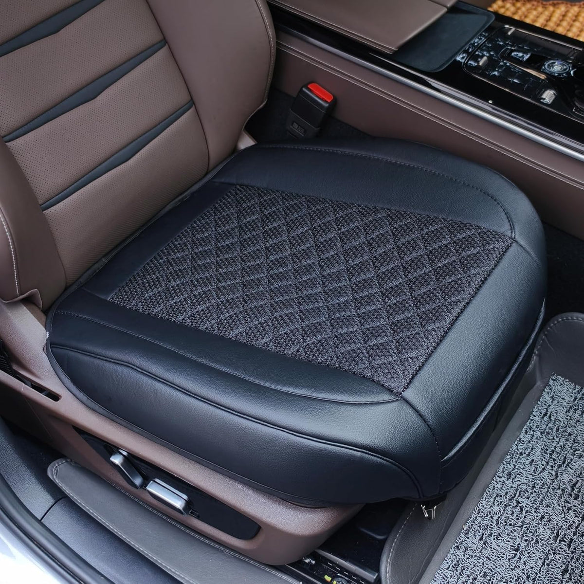 Leather Bottom Car Seat Covers,Front Seat Only Black Ice Silk Car Seat Cushion Pad Mat,Ventilated Breathable,Car Seat Protector for Leather Seats (1 Pack Black)